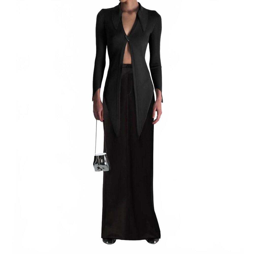 NEW GRACE LING women's angular ribbed knit cardigan in black